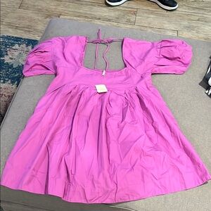 Free People Pink Puff Sleeve Mini Sundress